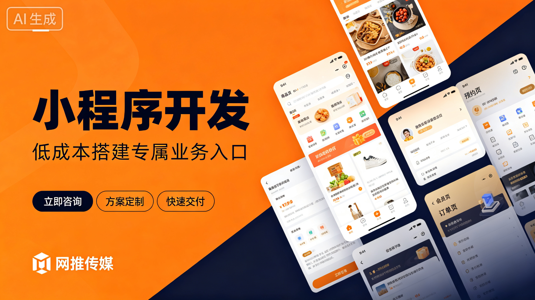 小程序开发界面示意图，展示清晰的商品列表与下单流程